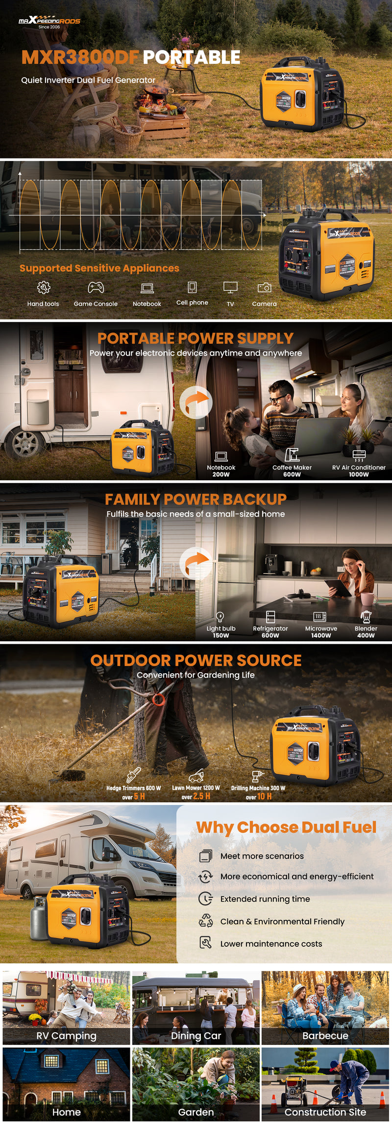 Load image into Gallery viewer, MaXpeedingrods Benzin & LPG Dual Fuel Inverter Stromerzeuger 3500W