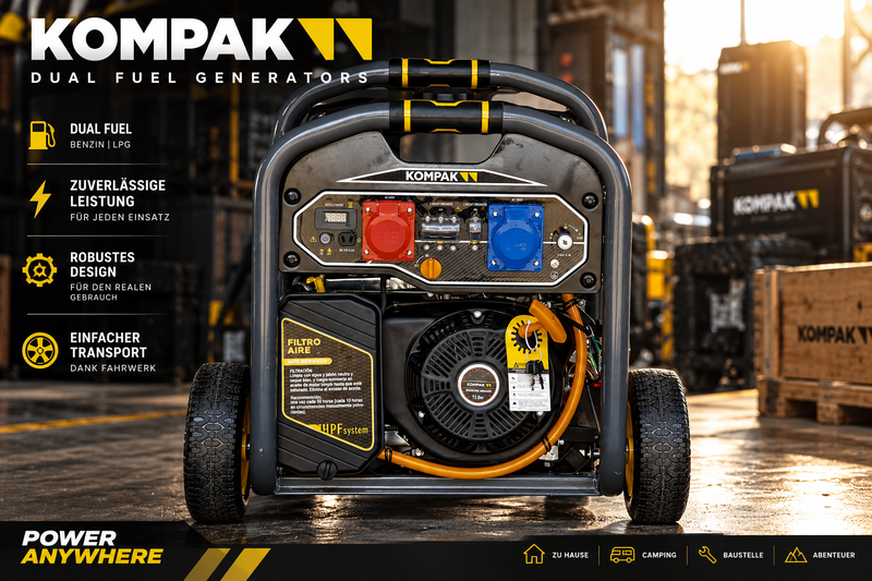 Load image into Gallery viewer, KOMPAK Dual Fuel Gas Benzin 10kVA Stromaggregat 230V/400V
